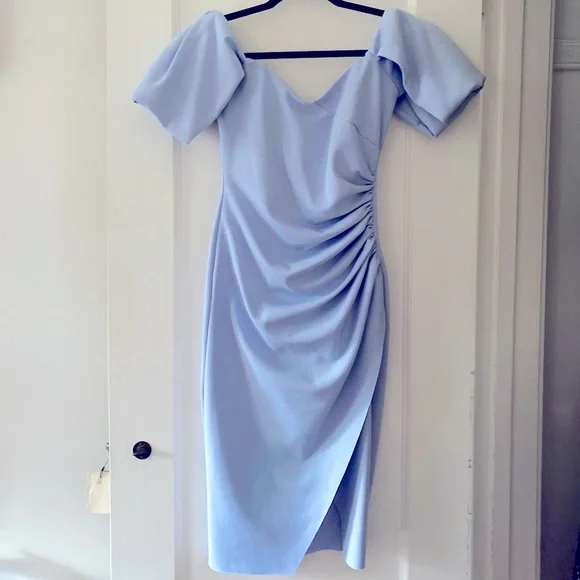 ASOS | Dresses | Asos Design Sweetheart Neck Wrap Tuck Off Shoulder Bardot  Midi Dress In Sky Blue